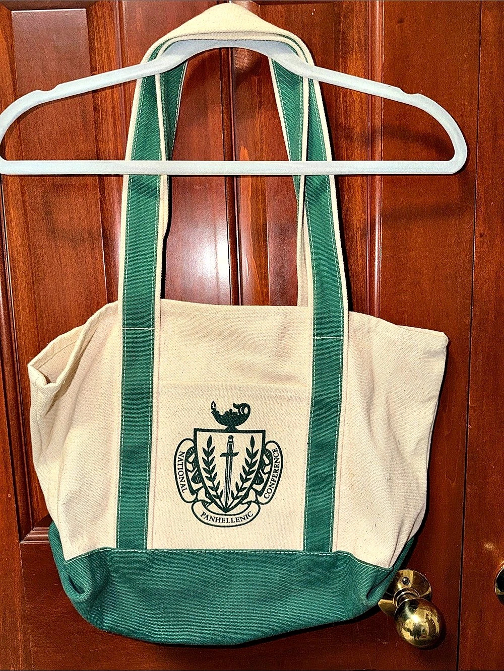 Nations Panhellenic Conference Sorority Canvas Tote in Green & Cream